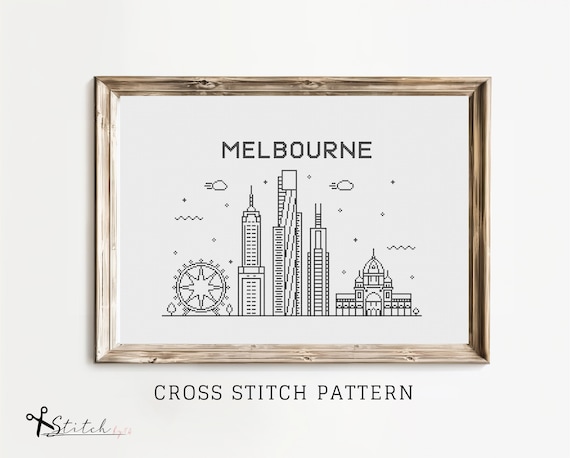 Melbourne Skyline Counted Cross Stitch Pattern | Cross Stitch Melbourne Silhouette |  | Printable PDF Chart | Instant PDF Download
