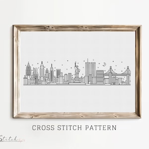 Cross Stitch New York Skyline|Landscape Counted Cross Stitch Pattern|Printable PDF Chart|Instant Download|New York Silhouette cross stitch