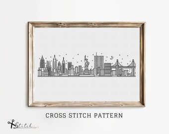 Cross Stitch New York Skyline|Landscape Counted Cross Stitch Pattern|Printable PDF Chart|Instant Download|New York Silhouette cross stitch