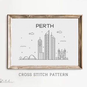 Perth Skyline Counted Cross Stitch Pattern | Cross Stitch Perth Silhouette |  | Printable PDF Chart | Instant PDF Download