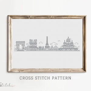 Cross stitch Paris Skyline | Landscape Counted Cross Stitch Pattern | Printable PDF Chart | Instant Download | Paris Silhouette cross stitch