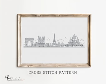 Cross stitch Paris Skyline | Landscape Counted Cross Stitch Pattern | Printable PDF Chart | Instant Download | Paris Silhouette cross stitch
