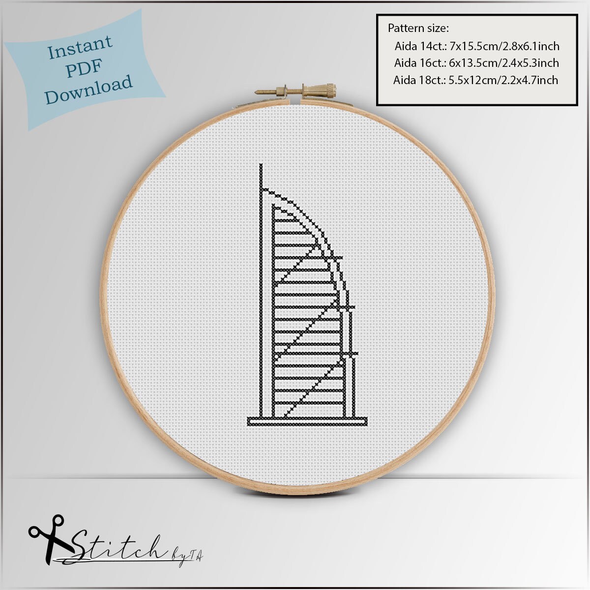 Burj Al Arab Hotel Dubai Counted Cross Stitch Pattern Printable PDF burj-al-arab-hotel-dubai-counted-cross-stitch-pattern-printable-pdf