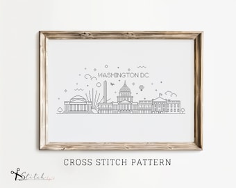 Cross Stitch Washington Skyline|Landscape Counted Cross Stitch Pattern|Printable PDF|Instant Download|Washington DC Silhouette cross stitch