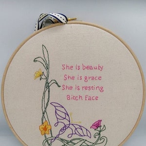 She is Beauty embroidery in wooden hoop