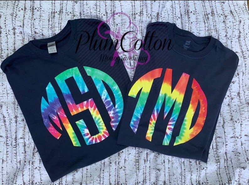 Tye dye initial t shirt printed vinyl circle font | Etsy
