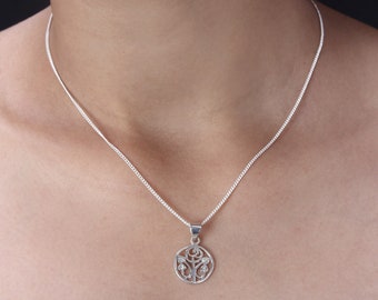 Ciondolo rosa argento femminile con catena d'argento, argento puro, fiore ciondolo, collana d'argento, catena d'argento, argento ciondolo- GRATIS SHIPPING