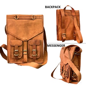 Leren tas 2 in 1, rugzak en messengertas. Laptoptas 15 inch, boekentas, dierproefvrij. GRATIS en EXPRESS VERZENDING beschikbaar