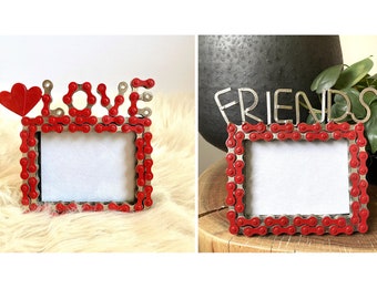 5&quot; X 4&quot; Photo Frame, Love & Friends Photo Frame, Recycled Bicycle Chain, Hand Painted Photo Frames Picture Frame - FREE SHIPPING