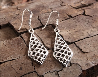 Handmade Silver Lattice Earrings, Drop Earring, Silver earrings, Silver Dangle Earrings, Handmade Silver,Silver Drop Earring- FREE SHIPPING