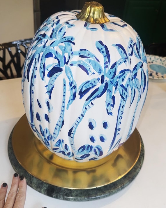 LARGE Faux Foam Chinoiserie Pumpkin with Palm Tree Motif