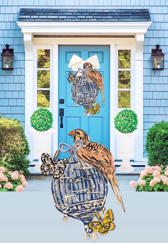 LARGE Chinois Tropical Birds on a Bamboo Chair Door Hanger