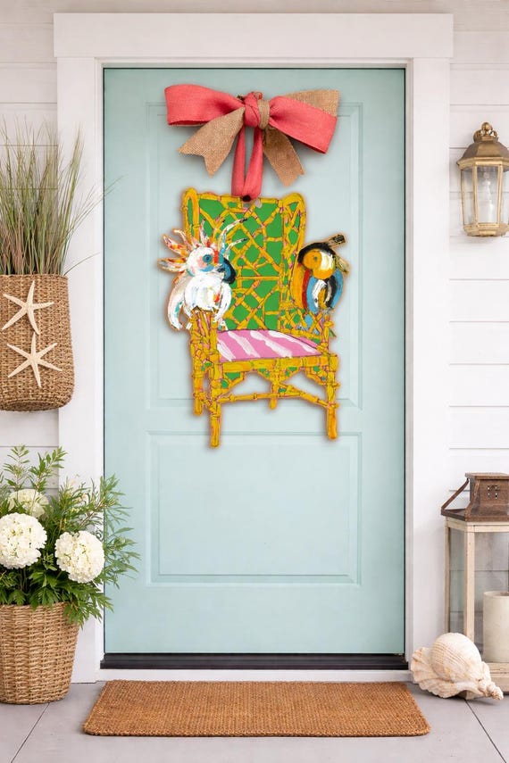 LARGE Chinois Tropical Birds on a Bamboo Chair Door Hanger