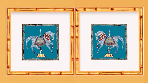 Carousel Horse Art Prints: Gilded Bamboo Frames, Matted 12x12, Set of 2
