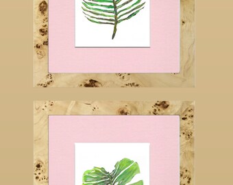 Pair of Palm Leaf Art Matted and Framed