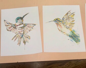 Set of Four Fine Art Paper Hummingbird Prints Sized at 8x10
