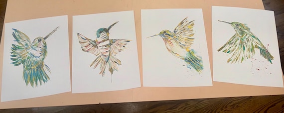Set of Four Fine Art Paper Hummingbird Prints Sized at 8x10