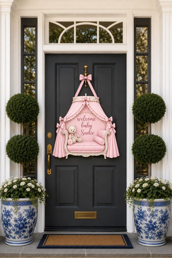 LARGE Designer Baby Blue or Baby Pink Door Hanger (does NOT come personalized or with a bow)