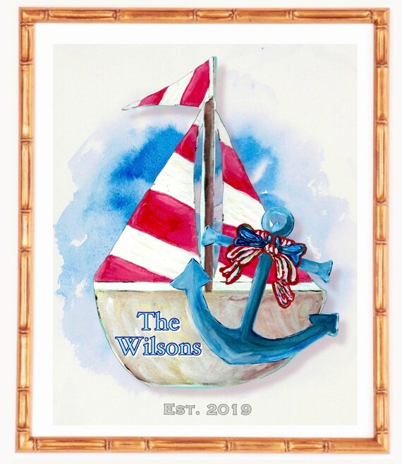 Large 17x21 Framed Personalized Fine Art Canvas Paper Sailboat Print
