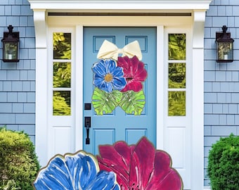 LARGE Door Hanger Bright Florals and Palm Leaves