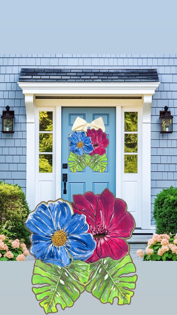 LARGE Door Hanger Bright Florals and Palm Leaves