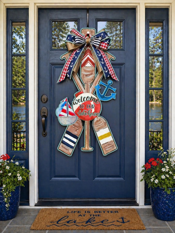 LARGE Desginer Welcome to our Lakehouse Door Hanger (does NOT come with bow)