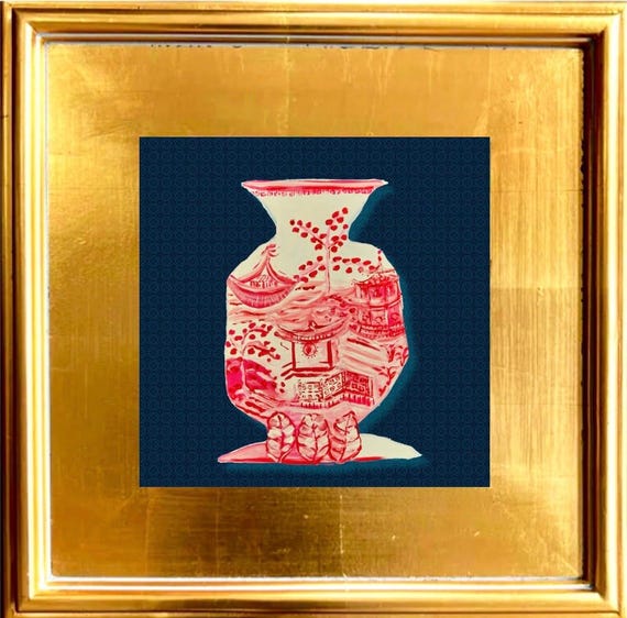 Scarlet Ginger Jar Giclee Print: Gold Leaf Frame, Chinois Art