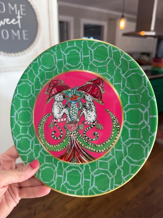 Set of Four 8” Diameter Bone China Designer Decorative Plates (choose from two colorway options as shown)