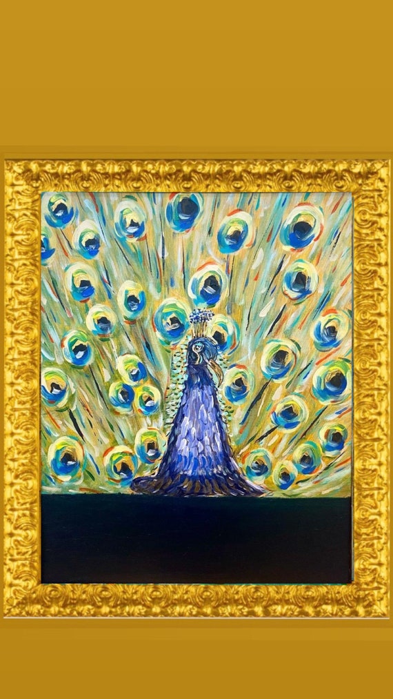 Peacock Art Print: Gilded Baroque Frame, Liquid Gold Accents