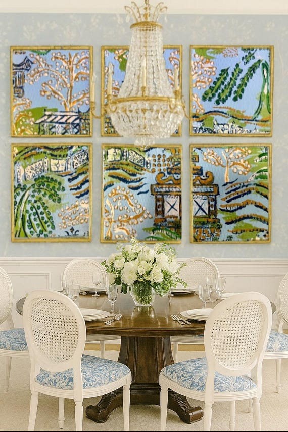 Chinois Thi Art Prints - Set of 6, Gilded Bamboo Frames