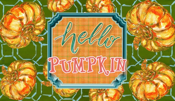 Hello Pumpkin EXTRA LARGE 24x48 Outdoor Mat (choose one from two designs as shown)