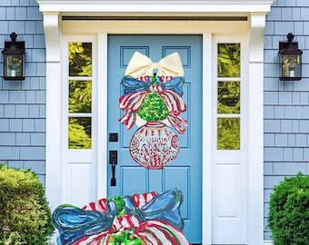 LARGE Red White and Blue Topiary in Ginger Jar Door Hanger