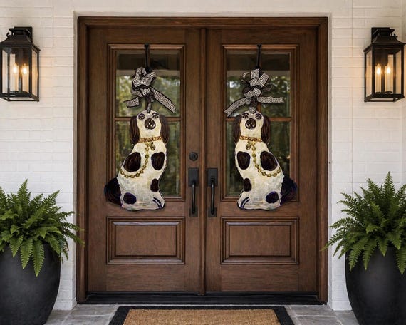 Staffie Dog Door Hangers with Gold Chains - Pair (two colorway options to choose from)