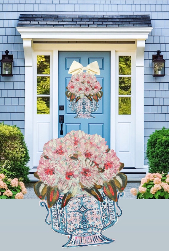 LARGE Gerber Daisies in Ginger Jar Door Hanger (does not come with ivory bow)
