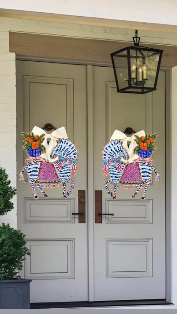 Pair of Posh Pouf Zebra Door Hangers (does not come with ivory colored bow)