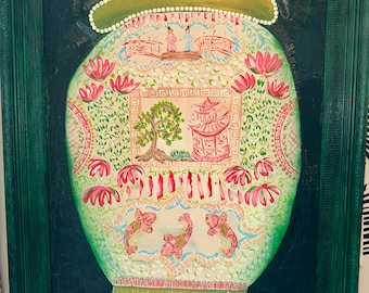 LARGE Original Painting “ChiChi Vase” Framed in Painted Wooden Frame