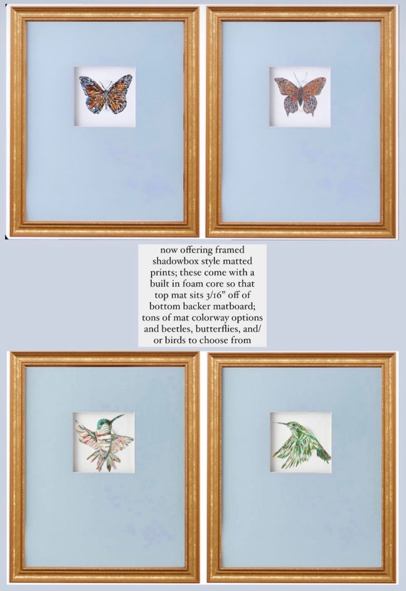 Pair of Fine Art Prints Matted in Shadowbox Style Mats with Gold Frames