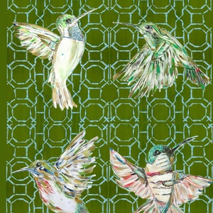 Set of Four Fine Art Canvas Paper Hummingbird Prints at 8x10