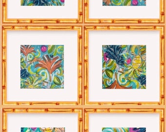 Set of Six Fine Art Canvas Paper West Palm Whimsy Prints Matted (these come unframed)