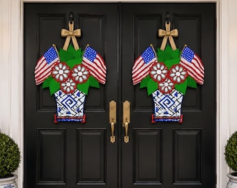 Patriotic PinWheel Ginger Jar Door Hangers: PVC Composite Pair