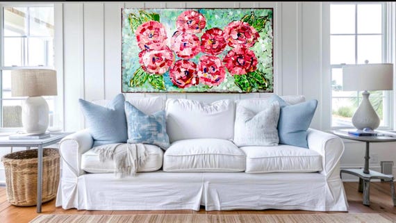 LARGE Rolled Canvas Paper Print of Abstract Stippled Florals