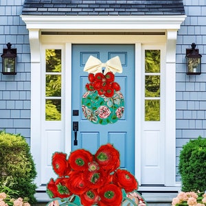 LARGE Door Hanger Red Florals in Ginger Jar Vase