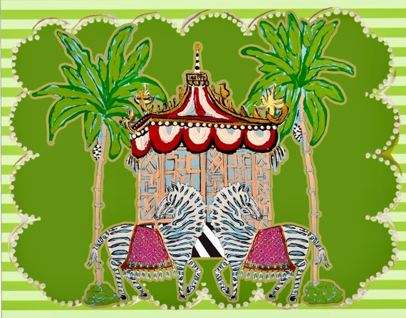 Chinois Scalloped Zebras with Palm Trees EXTRA LARGE 24x48 Outdoor Mat