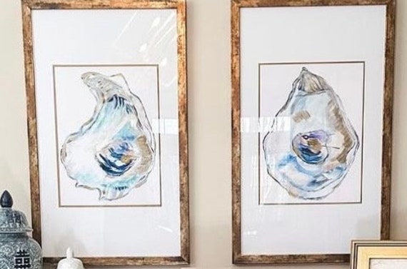 Oyster Print Set: Large Matted Fine Art Paper Prints with Gold Accents