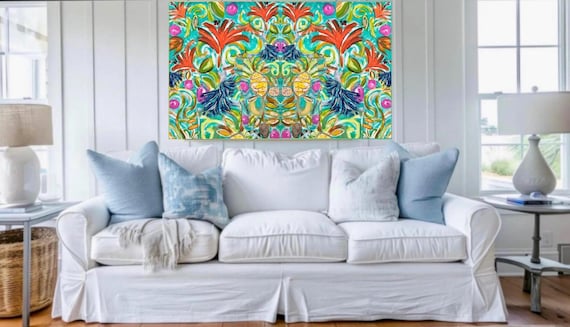 Large Tropical Floral Giclee Print: "West Palm Vibes" 40x60 (Rolled Canvas)