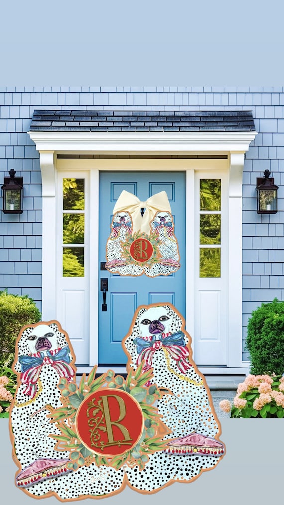 LARGE Door Hanger Staffie Dogs Personalized with Last Name Initial