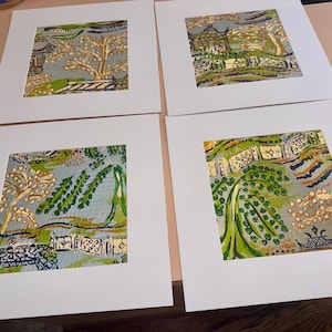 Chinois Landscape Prints: Set of Four Matted Canvas Paper Giclee Art (these come unframed)