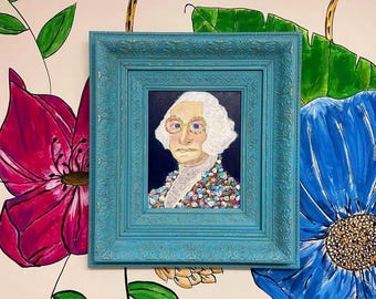 Lienzo caprichoso de Funky George Fine Art enmarcado en un marco de madera ornamentado similar pintado en un tono azul