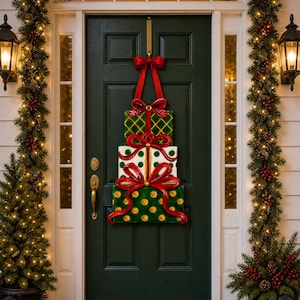 LARGE Merry Merry Door Hanger Tiered Presents for Christmas