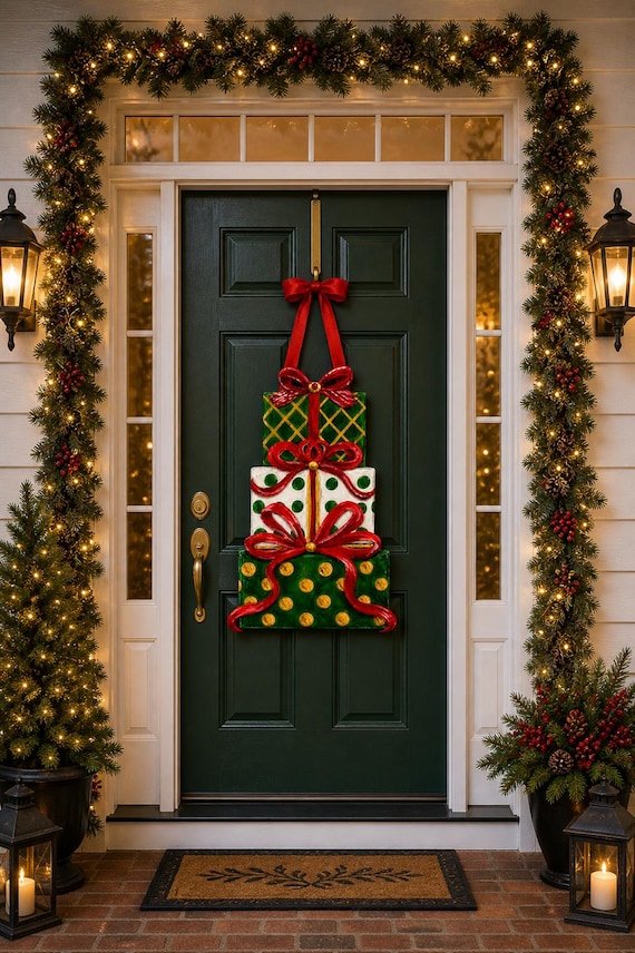 LARGE Merry Merry Door Hanger Tiered Presents for Christmas